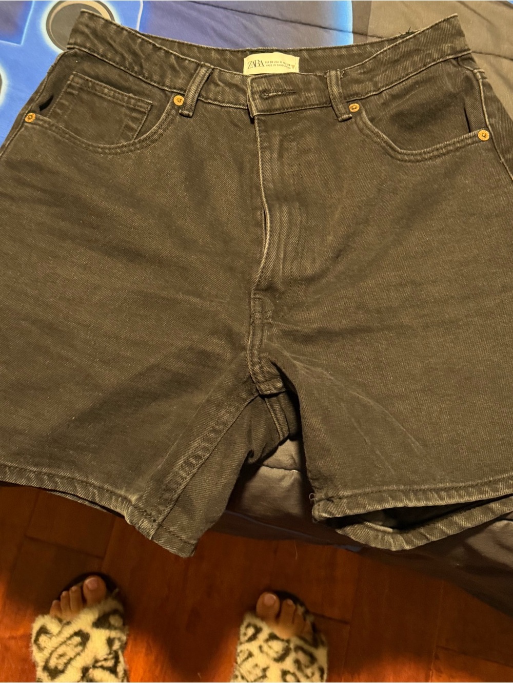 Zara Men's Washed Black Denim Shorts